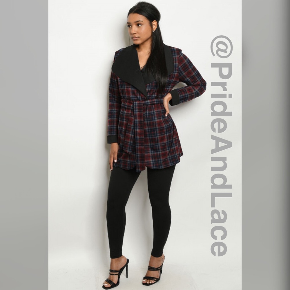 LAST 1️⃣🔴⚫️BLACK BURGUNDY CHECKERED TRENCH JACKET⚫️🔴